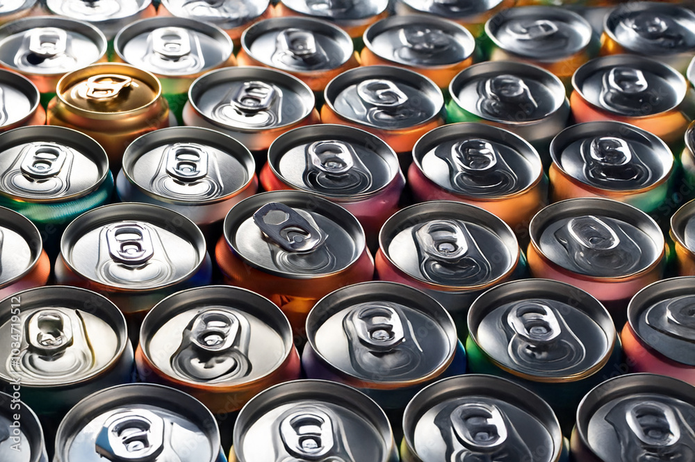Nahaufnahme von vielen Aluminium-Getränke-Dosen
