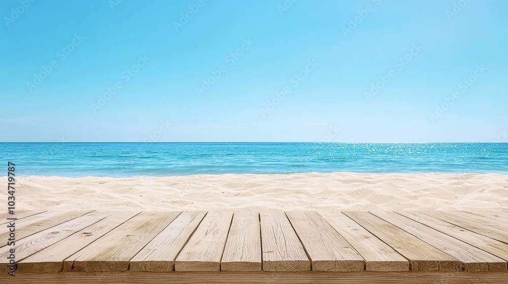 Wooden Platform on Soft Sandy Beach with Tranquil Ocean View Wooden Platform on Soft Sandy Beach with Tranquil Ocean View