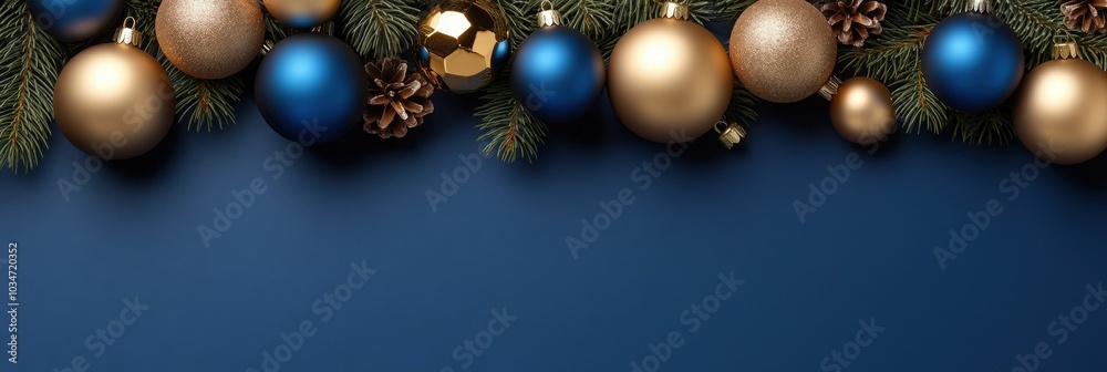 Elegant Holiday Ornaments on Blue Background Elegant Holiday Ornaments on Blue Background