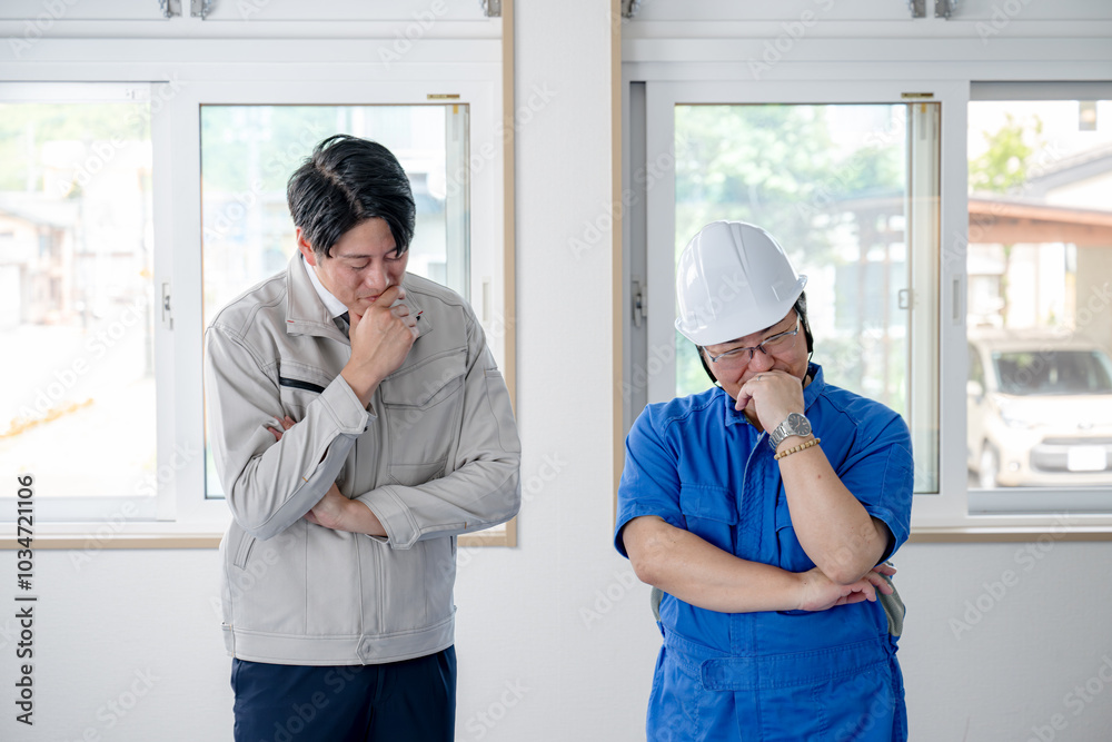 悩む作業員達 悩む作業員達