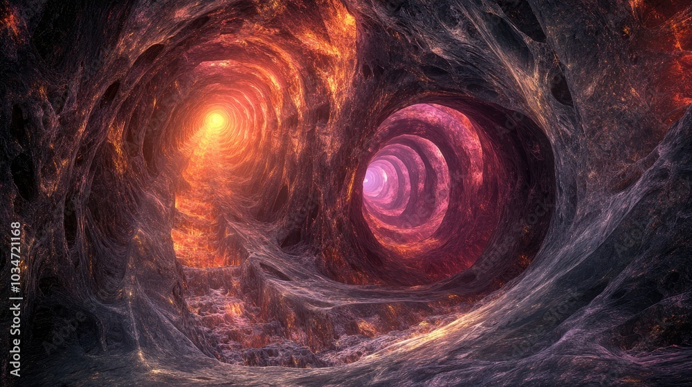 Naklejka premium Fractal elements in a fantasy tunnel Abstract digital technology backdrop 3D visualization