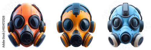 Colorful Gas Masks Isolated on Transparent Background photo