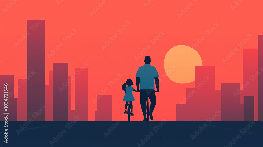 Father and daughter enjoying sunset walk Father and daughter enjoying sunset walk
