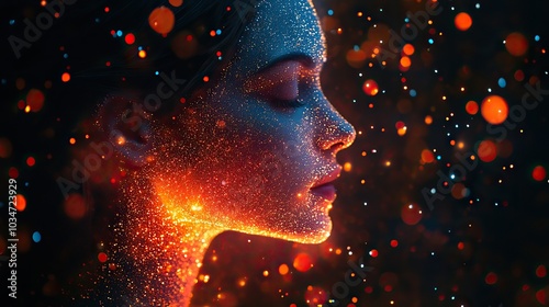 digital human silhouette with colorful particles representing ai dat and technology.image photo