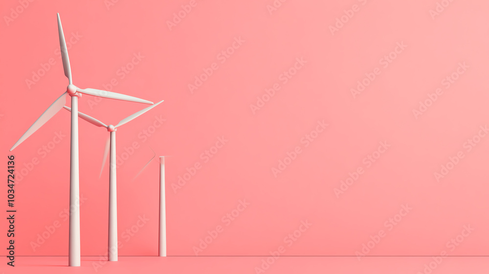 Modern wind turbines against a vibrant pink background, symbolizing renewable energy and sustainability in a contemporary design. Modern wind turbines against a vibrant pink background, symbolizing renewable energy and sustainability in a contemporary design.
