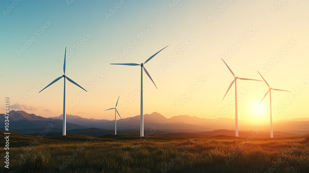 Scenic sunset over wind turbines in a green field, symbolizing renewable energy and sustainability in nature. Scenic sunset over wind turbines in a green field, symbolizing renewable energy and sustainability in nature.