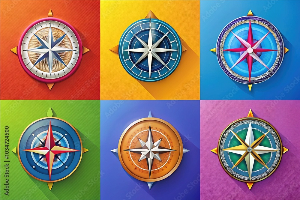 Compass Symbol Icons and Wind Rose Graphics Compass Symbol Icons and Wind Rose Graphics