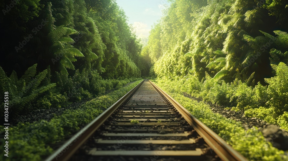 Obraz premium Sustainable railway construction using eco-friendly materials and techniques to minimize environmental impact.