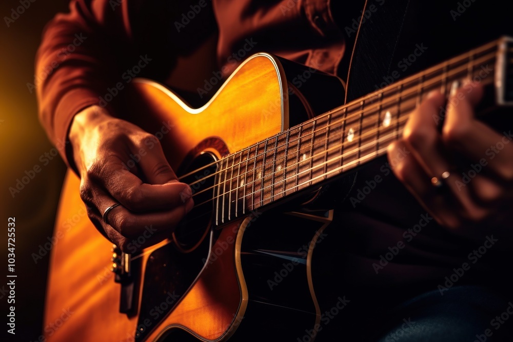 Fototapeta premium street musician's hands playing the guitar.