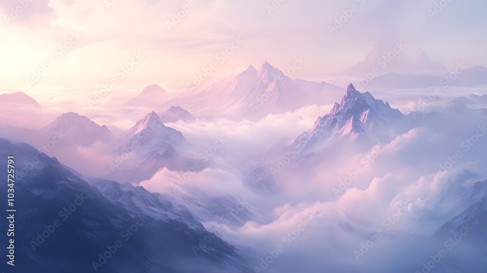 A breathtaking view of mountains enveloped in thick fog A breathtaking view of mountains enveloped in thick fog