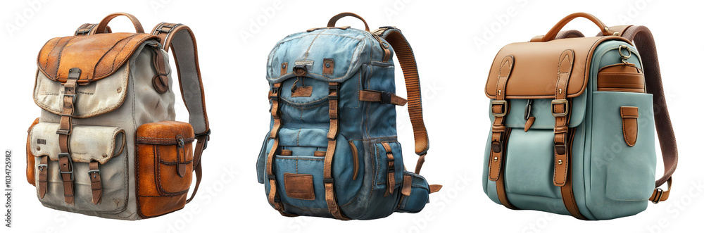 Stylish Backpacks Isolated on Transparent Background