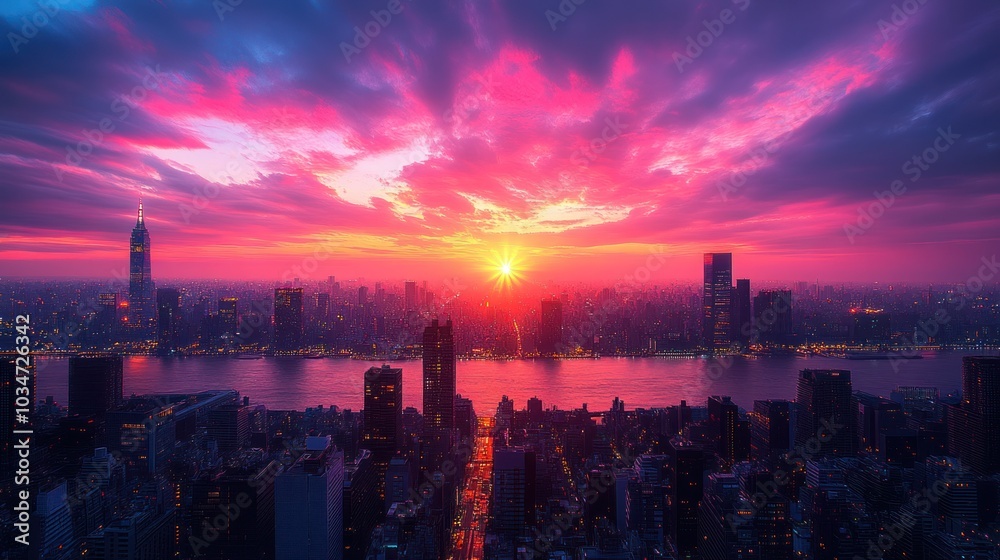 Fototapeta premium City Skyline with Sunset Sky