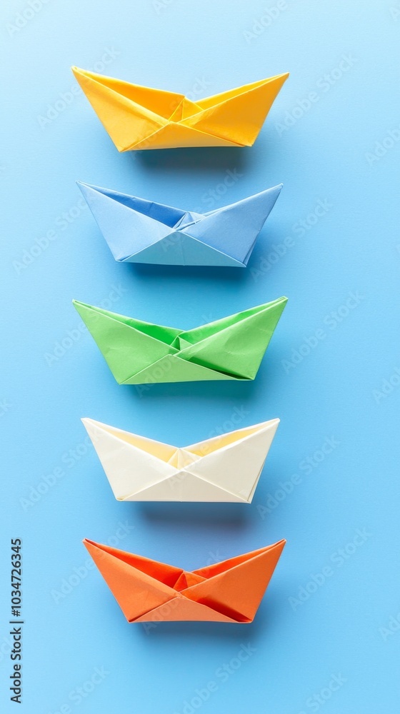Leadership Concept with Paper Boats. Set of colorful origami ships on blue background. Leadership Concept with Paper Boats. Set of colorful origami ships on blue background.