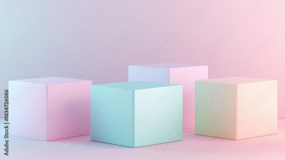 Four Pastel Cubes on a Pink Gradient Background Four Pastel Cubes on a Pink Gradient Background