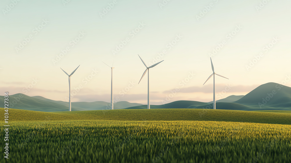 Wind turbines standing tall in a lush green landscape under a clear sky, symbolizing renewable energy and sustainable development. Wind turbines standing tall in a lush green landscape under a clear sky, symbolizing renewable energy and sustainable development.