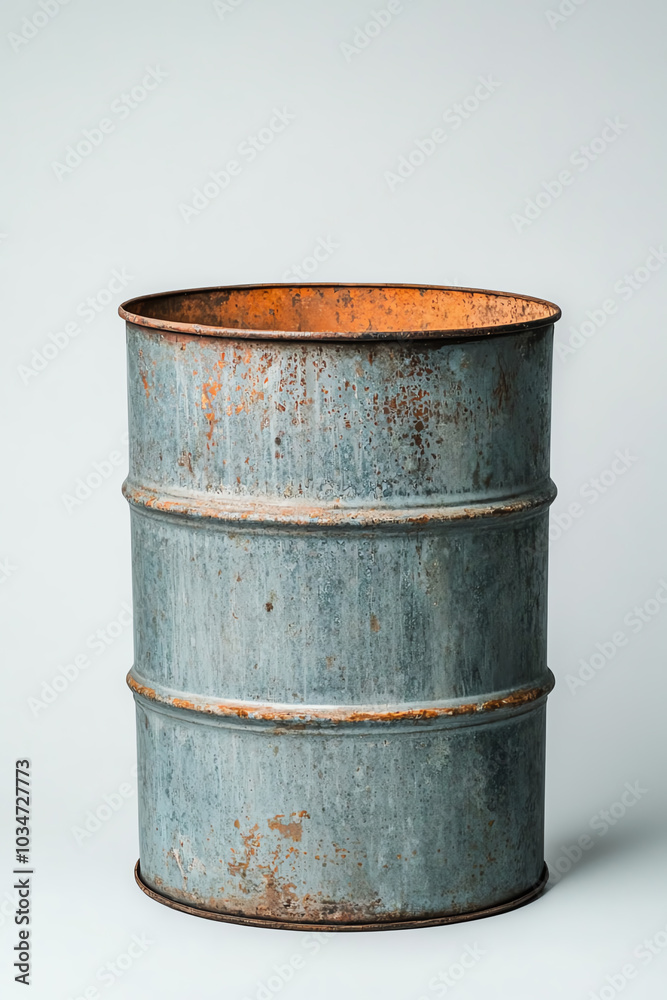 Rustic metal barrel with rusty interior. Rustic metal barrel with rusty interior.
