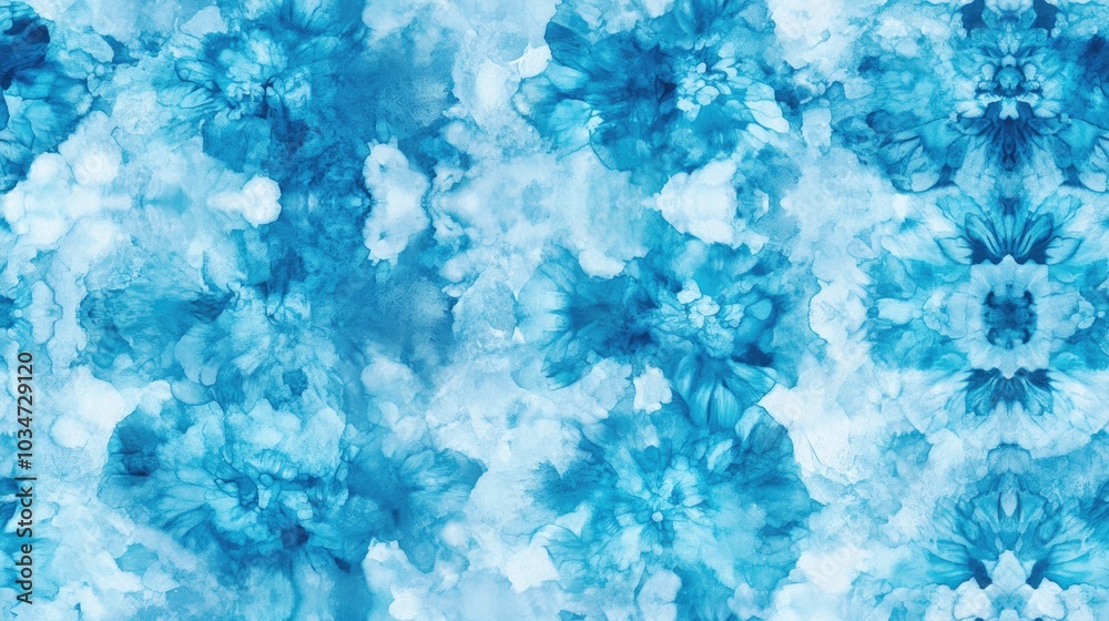 Obraz premium Seamless Kaleidoscope Textile Pattern Shibori Inspired Ocean Artwork Turquoise Boho Textile Design Blue Floral Background