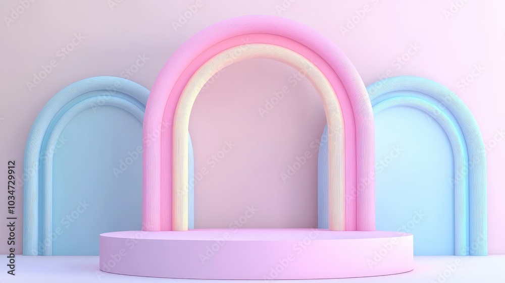 Pastel Pink and Blue Arched Structure with a Platform Pastel Pink and Blue Arched Structure with a Platform