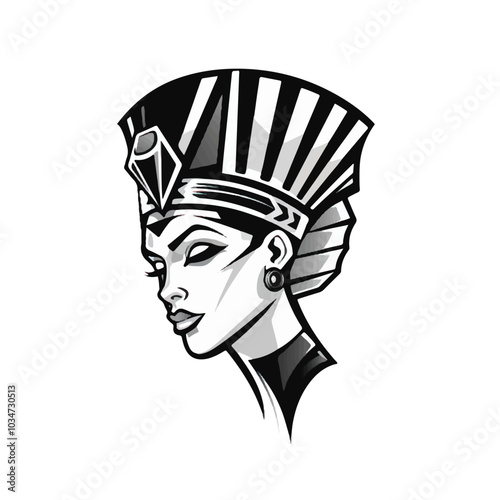 Nefertiti Esport Logo Vector Black and White Background Thicker Outline