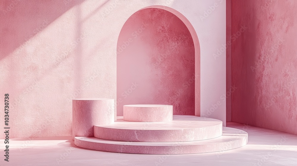 Pink Minimalist Podium with Archway and Sunbeams Pink Minimalist Podium with Archway and Sunbeams