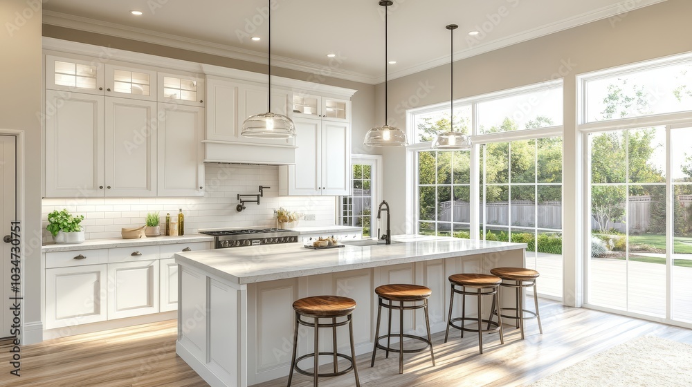 Elegant kitchen with air conditioner system, highlighting air quality improvement, clean filters, and odor control for fresh indoor air Elegant kitchen with air conditioner system, highlighting air quality improvement, clean filters, and odor control for fresh indoor air