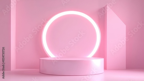 Pink Minimalist Product Display with Circular Neon Light