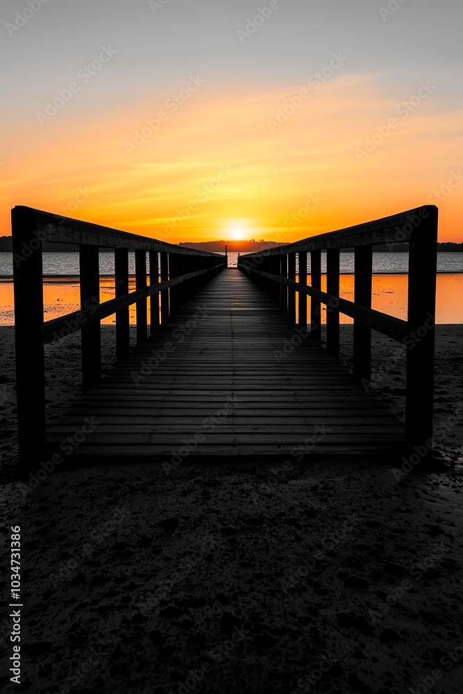 Fototapeta premium Pier at sunset, tranquil water view