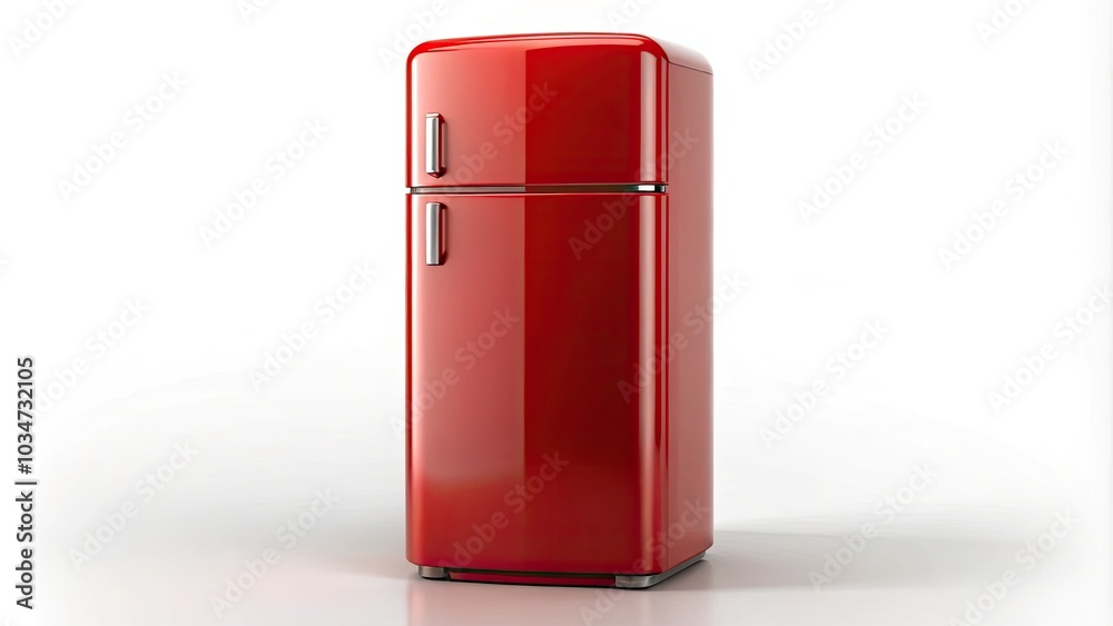 Bright Red Refrigerator on White Background with Space for Text - Modern Kitchen Appliance, Home Decor, Stylish Design, Appliance Showcase, Kitchen Organization, Vibrant Colors, Minimalist Aesthetic Bright Red Refrigerator on White Background with Space for Text - Modern Kitchen Appliance, Home Decor, Stylish Design, Appliance Showcase, Kitchen Organization, Vibrant Colors, Minimalist Aesthetic