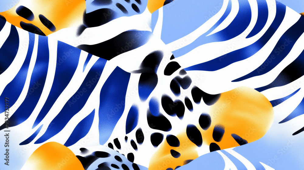 animal print in yellow orange blue white black spot stripe colored seamless patchwork pattern. fashion trendy background for fabric design wallpaper animal print in yellow orange blue white black spot stripe colored seamless patchwork pattern. fashion trendy background for fabric design wallpaper
