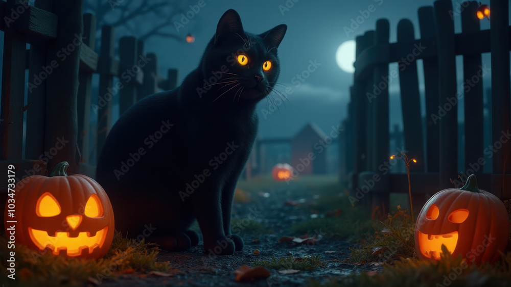 The Black Cat on Halloween Night The Black Cat on Halloween Night