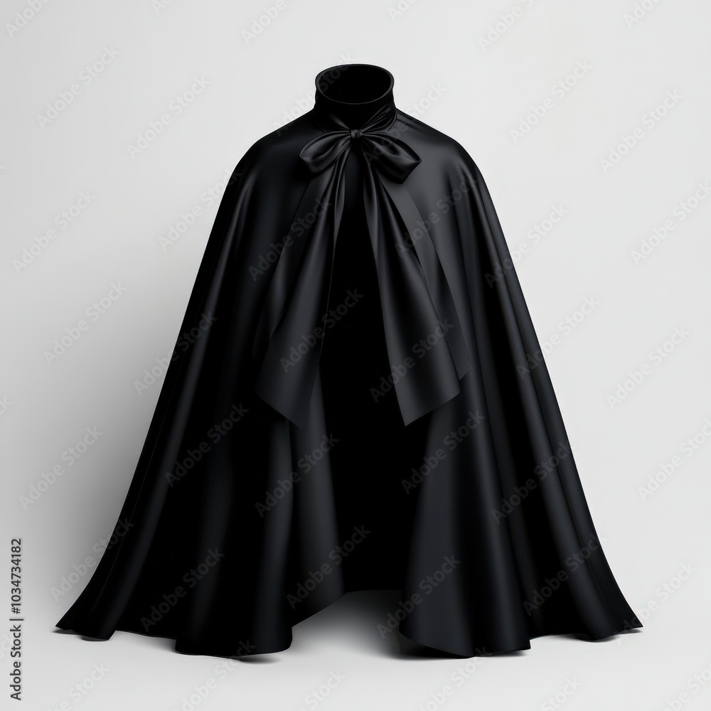 Elegant black cape with a bow, perfect for dramatic fashion statements. Elegant black cape with a bow, perfect for dramatic fashion statements.