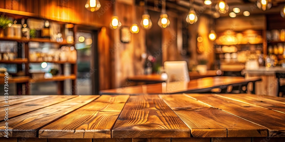 A Rustic Wooden Tabletop with a Blurred Background of a Cozy and Warmly Lit Interior A Rustic Wooden Tabletop with a Blurred Background of a Cozy and Warmly Lit Interior