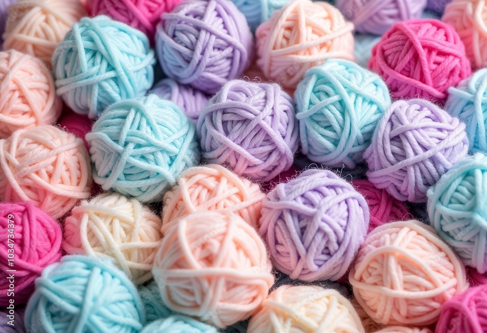 Vibrant Pastel Yarn Balls: A Cozy Arrangement of Soft Textures for Knitting and Crocheting Enthusiasts Vibrant Pastel Yarn Balls: A Cozy Arrangement of Soft Textures for Knitting and Crocheting Enthusiasts