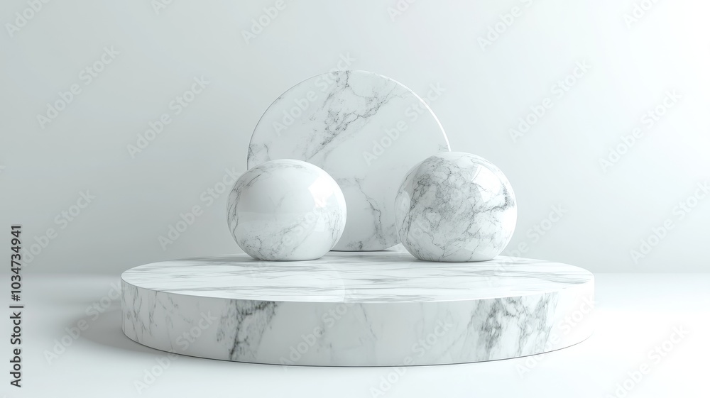 Obraz premium Three White Marble Geometric Shapes on a White Background