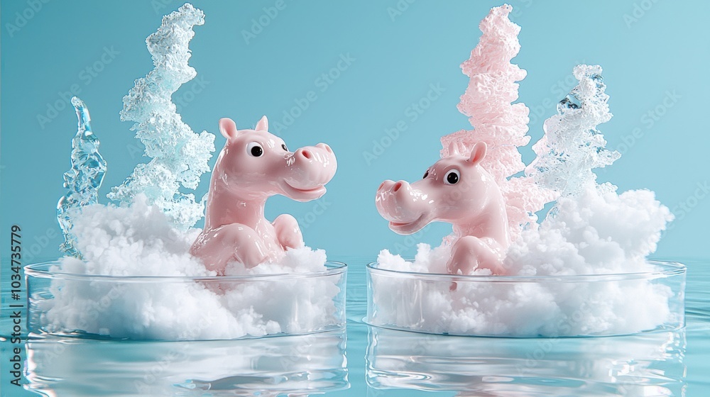 Fototapeta premium Enchanting Ceramic Unicorn Figurines in Whimsical Pink and White