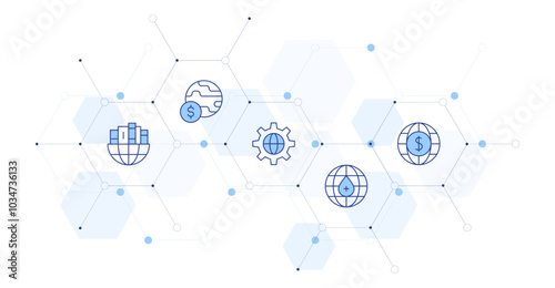 Global Banner Vector Illustration with Icon Style in Between. Line Duotone icon. Containing global, settings, global economy, economy