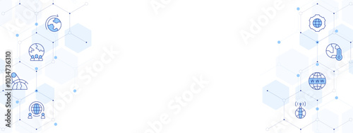 Global Banner Vector Illustration with Two-sided Icon Style. Line Duotone icon. Containing global network, website, global, global shipping, global warming, worldwide