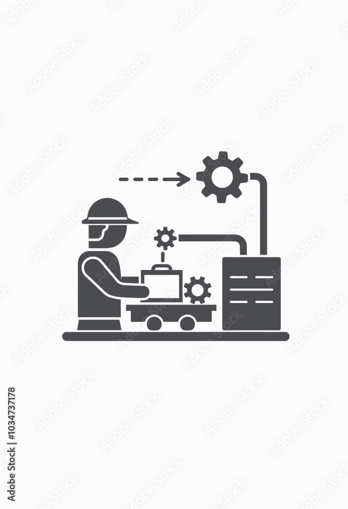 Monochrome Pictogram of Production Process: Industrial Automation Worker with Hard Hat, Input and Output Arrows, Quality Control
Monochrome Pictogram of Production Process: Industrial Automation Worker with Hard Hat, Input and Output Arrows, Quality Control