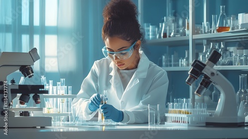 A Female Scientist Performing an Experiment in a Laboratory photo