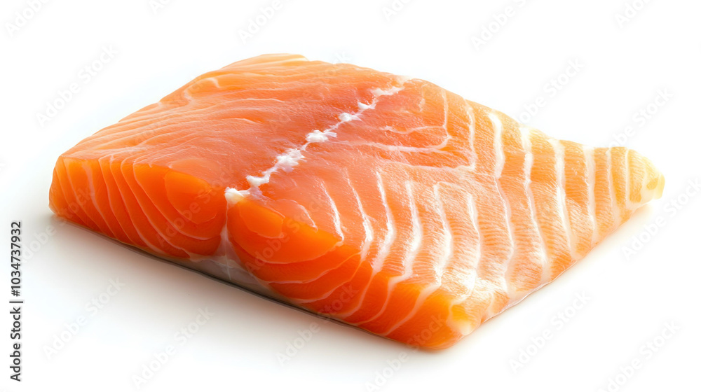Fresh salmon fillet on white background, showcasing vibrant color and rich texture, perfect for culinary displays and gourmet presentations Fresh salmon fillet on white background, showcasing vibrant color and rich texture, perfect for culinary displays and gourmet presentations