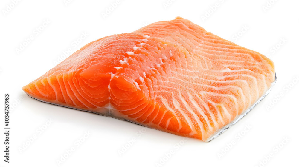 Fresh salmon fillet on white background, showcasing rich texture and vibrant color, emphasizing the quality of raw seafood Fresh salmon fillet on white background, showcasing rich texture and vibrant color, emphasizing the quality of raw seafood