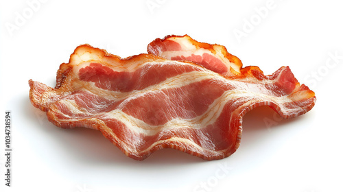 Thick slice of smoked bacon with crispy edges, vibrant colors, appetizing presentation, white background, appealing culinary focus