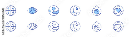 Global icon set in two styles, Duotone and Thin Line style. Editable stroke. big data, eye, global, global education, global warming, humanitarian help