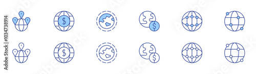 Global icon set in two styles, Duotone and Thin Line style. Editable stroke. astronomy, economy, global, global economy, global network, worldwide