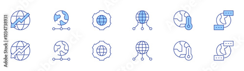 Global icon set in two styles, Duotone and Thin Line style. Editable stroke. decrease, global, global server, global warming, language