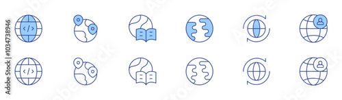 Global icon set in two styles, Duotone and Thin Line style. Editable stroke. earth, global, programming, telecommuting, world