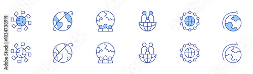 Global icon set in two styles, Duotone and Thin Line style. Editable stroke. global day of parents, global network, global shipping, union, worldwide