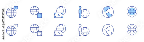 Global icon set in two styles, Duotone and Thin Line style. Editable stroke. global, earth, global communication, logistic, money