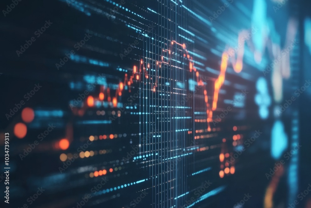 Abstract digital data visualization with glowing lines and dots, representing data flow, network, or artificial intelligence. Abstract digital data visualization with glowing lines and dots, representing data flow, network, or artificial intelligence.