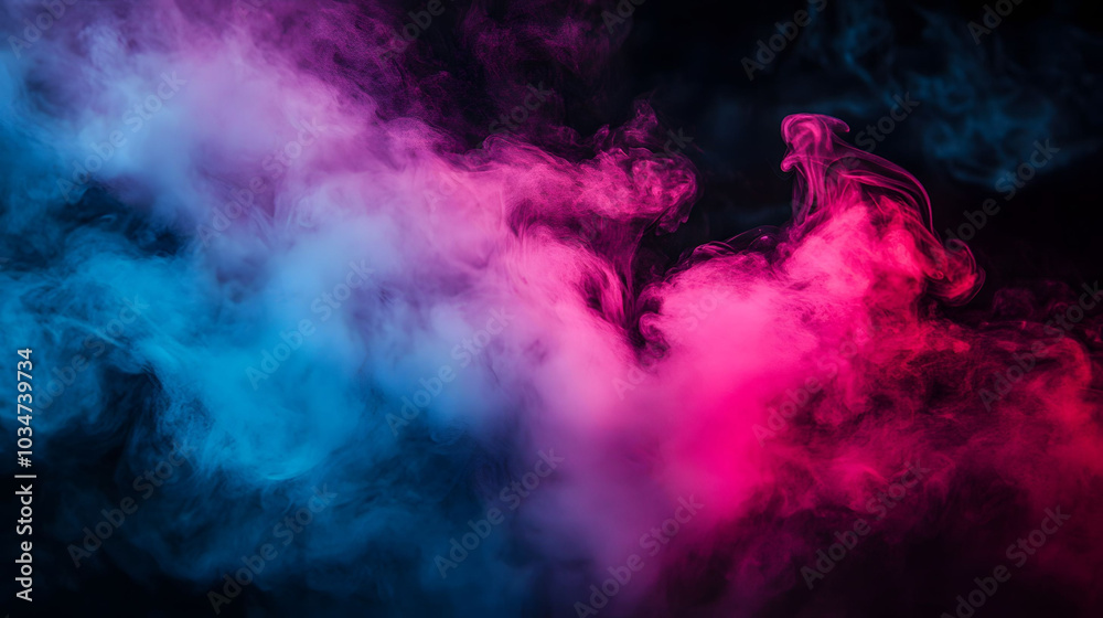 Neon Smoke Fusion, vibrant pink and blue wisps emerge from a dark backdrop, creating a striking contrast and captivating visual energy Neon Smoke Fusion, vibrant pink and blue wisps emerge from a dark backdrop, creating a striking contrast and captivating visual energy